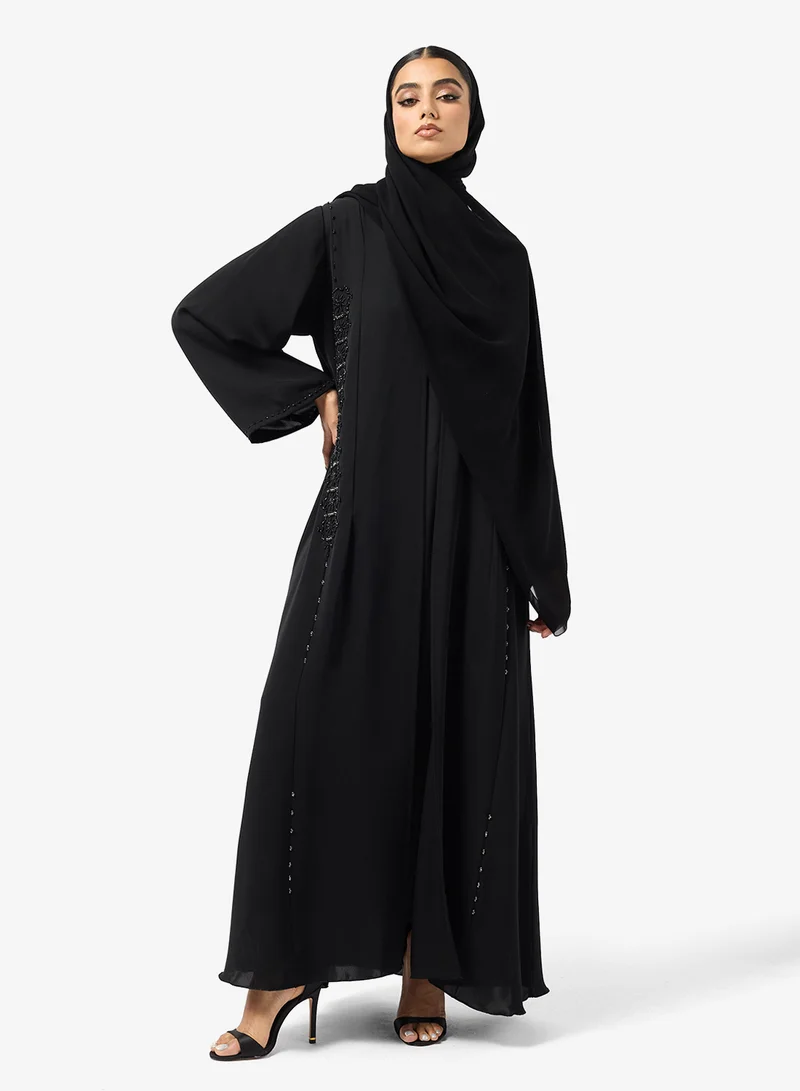 hayas closet  Black Embellished Abaya With Sheila for Women | Best Price UAE